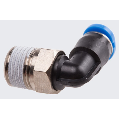 Festo QS Series Elbow Threaded Adaptor, R 1/8 Male to Push In 4 mm, Threaded-to-Tube Connection Style, 153334