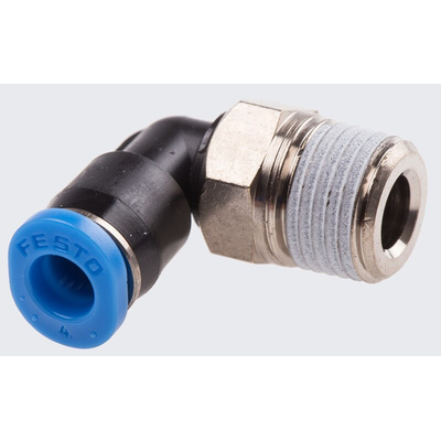 Festo QS Series Elbow Threaded Adaptor, R 1/8 Male to Push In 4 mm, Threaded-to-Tube Connection Style, 153334