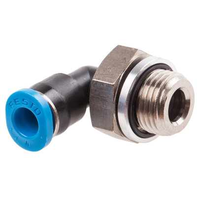 Festo QS Series Elbow Threaded Adaptor, G 1/8 Male to Push In 4 mm, Threaded-to-Tube Connection Style, 186268
