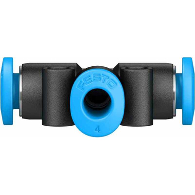 Festo QSMT Series Tee Tube-to-Tube Adaptor Push In 4 mm, Push In 4 mm to Push In 4 mm, Tube-to-Tube Connection Style,