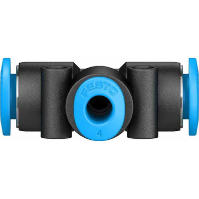 Festo QSMT Series Tee Tube-to-Tube Adaptor Push In 4 mm, Push In 6 mm to Push In 6 mm, Tube-to-Tube Connection Style,