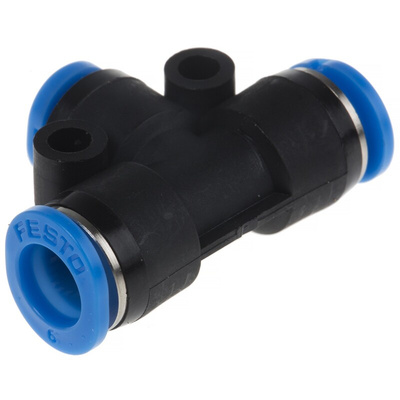Festo QSMT Series Tee Tube-to-Tube Adaptor Push In 4 mm, Push In 6 mm to Push In 6 mm, Tube-to-Tube Connection Style,