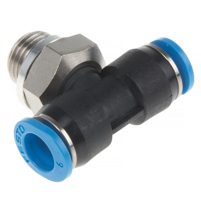 Festo QS Series Tee Threaded Adaptor, Push In 6 mm to Push In 6 mm, Threaded-to-Tube Connection Style, 186273