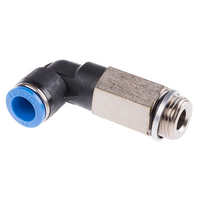 Festo QS Series Elbow Threaded Adaptor, G 3/8 Male to Push In 10 mm, Threaded-to-Tube Connection Style, 186134
