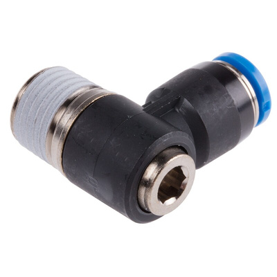 Festo QS Series Elbow Threaded Adaptor, R 1/4 Male to Push In 6 mm, Threaded-to-Tube Connection Style, 153098