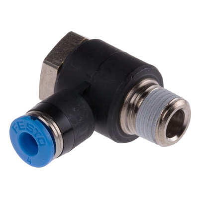 Festo QS Series Elbow Threaded Adaptor, R 1/8 Male to Push In 4 mm, Threaded-to-Tube Connection Style, 153086