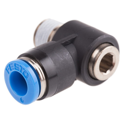 Festo QS Series Elbow Threaded Adaptor, R 1/8 Male to Push In 6 mm, Threaded-to-Tube Connection Style, 153097