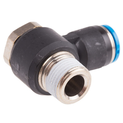 Festo QS Series Elbow Threaded Adaptor, R 3/8 Male to Push In 10 mm, Threaded-to-Tube Connection Style, 153093