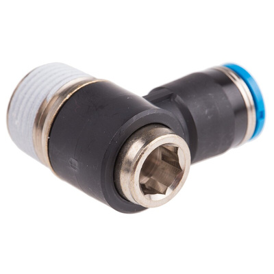Festo QS Series Elbow Threaded Adaptor, R 3/8 Male to Push In 8 mm, Threaded-to-Tube Connection Style, 153101