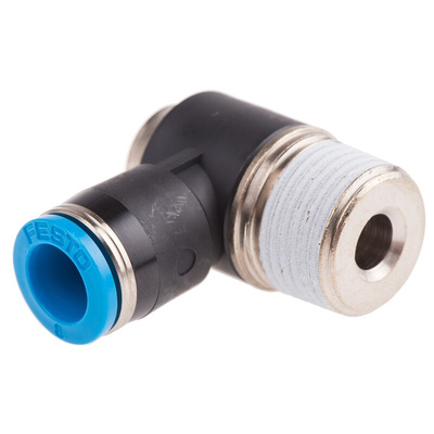 Festo QS Series Elbow Threaded Adaptor, R 3/8 Male to Push In 8 mm, Threaded-to-Tube Connection Style, 153101