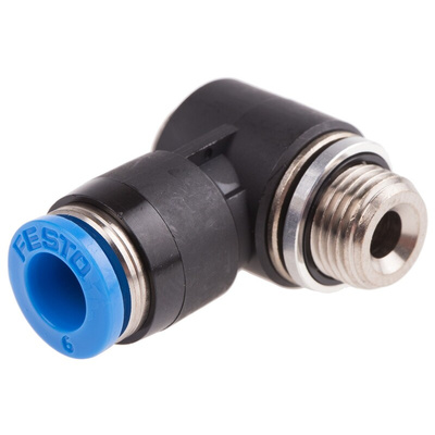 Festo QS Series Elbow Threaded Adaptor, G 1/8 Male to Push In 6 mm, Threaded-to-Tube Connection Style, 186148