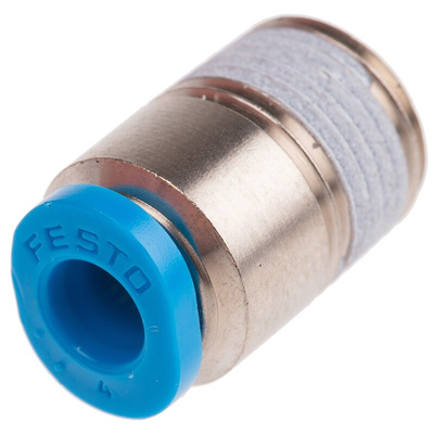 Festo QS Series Straight Threaded Adaptor, R 1/8 Male to Push In 4 mm, Threaded-to-Tube Connection Style, 153316