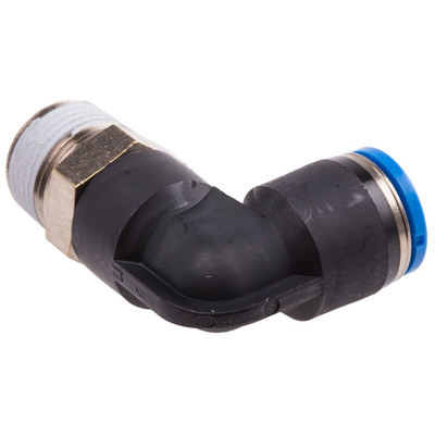 Festo QS Series Elbow Threaded Adaptor, R 3/8 Male to Push In 10 mm, Threaded-to-Tube Connection Style, 153052