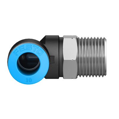 Festo QS Series Elbow Threaded Adaptor, R 3/8 Male to Push In 10 mm, Threaded-to-Tube Connection Style, 153052