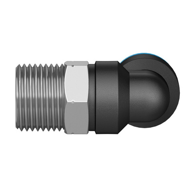 Festo QS Series Elbow Threaded Adaptor, R 3/8 Male to Push In 10 mm, Threaded-to-Tube Connection Style, 153052