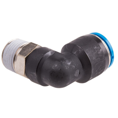 Festo QS Series Elbow Threaded Adaptor, R 3/8 Male to Push In 12 mm, Threaded-to-Tube Connection Style, 153053