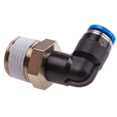Festo QS Series Elbow Threaded Adaptor, R 3/8 Male to Push In 6 mm, Threaded-to-Tube Connection Style, 190660