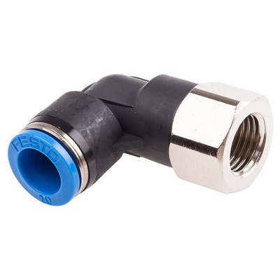 Festo QS Series Elbow Threaded Adaptor, G 1/4 Female to Push In 10 mm, Threaded-to-Tube Connection Style, 153279
