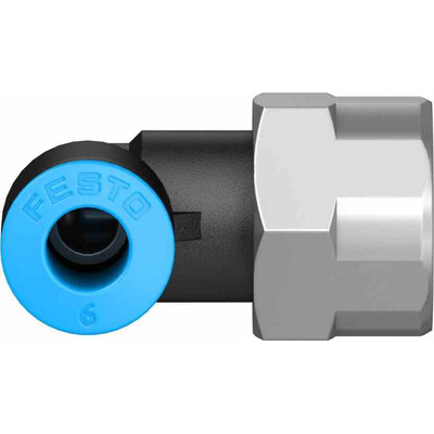 Festo QS Series Elbow Threaded Adaptor, G 1/4 Female to Push In 6 mm, Threaded-to-Tube Connection Style, 153275