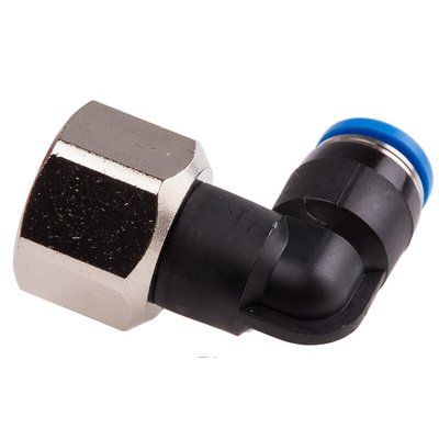 Festo QS Series Elbow Threaded Adaptor, G 1/4 Female to Push In 6 mm, Threaded-to-Tube Connection Style, 153275