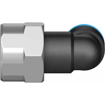 Festo QS Series Elbow Threaded Adaptor, G 1/4 Female to Push In 6 mm, Threaded-to-Tube Connection Style, 153275