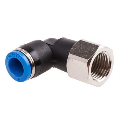 Festo QS Series Elbow Threaded Adaptor, G 1/4 Female to Push In 8 mm, Threaded-to-Tube Connection Style, 153277