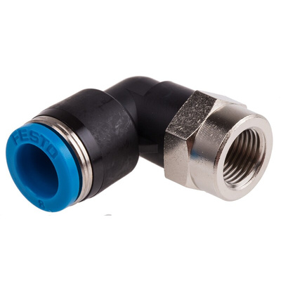 Festo QS Series Elbow Threaded Adaptor, G 1/8 Female to Push In 8 mm, Threaded-to-Tube Connection Style, 153276