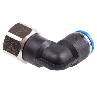 Festo QS Series Elbow Threaded Adaptor, G 3/8 Female to Push In 10 mm, Threaded-to-Tube Connection Style, 153280