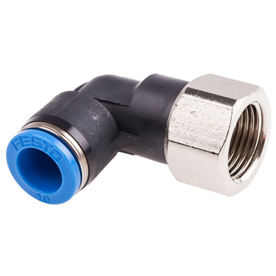 Festo QS Series Elbow Threaded Adaptor, G 3/8 Female to Push In 10 mm, Threaded-to-Tube Connection Style, 153280