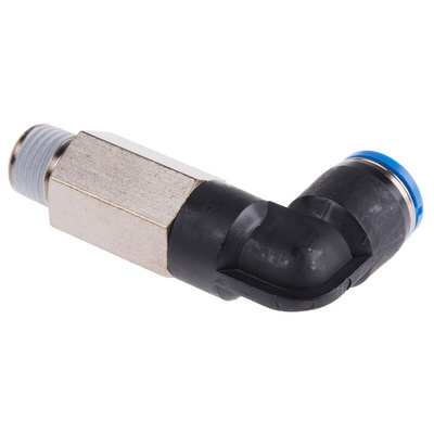 Festo QS Series Elbow Threaded Adaptor, R 1/4 Male to Push In 10 mm, Threaded-to-Tube Connection Style, 153082