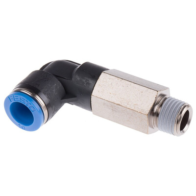 Festo QS Series Elbow Threaded Adaptor, R 1/4 Male to Push In 10 mm, Threaded-to-Tube Connection Style, 153082