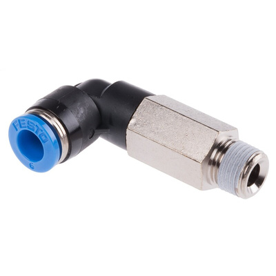 Festo QS Series Elbow Threaded Adaptor, R 1/8 Male to Push In 6 mm, Threaded-to-Tube Connection Style, 153077