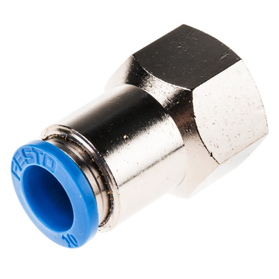Festo QS Series Straight Threaded Adaptor, G 3/8 Female to Push In 10 mm, Threaded-to-Tube Connection Style, 153029