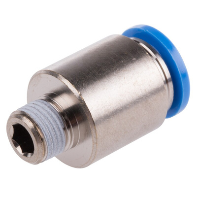 Festo QS Series Straight Threaded Adaptor, R 1/8 Male to Push In 10 mm, Threaded-to-Tube Connection Style, 190647