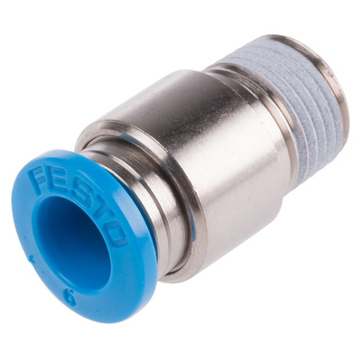 Festo QS Series Straight Threaded Adaptor, R 1/8 Male to Push In 6 mm, Threaded-to-Tube Connection Style, 153013