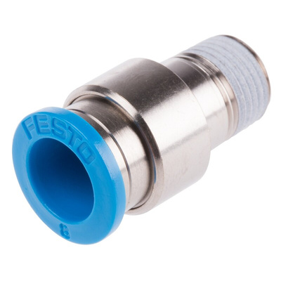 Festo QS Series Straight Threaded Adaptor, R 1/8 Male to Push In 8 mm, Threaded-to-Tube Connection Style, 153015