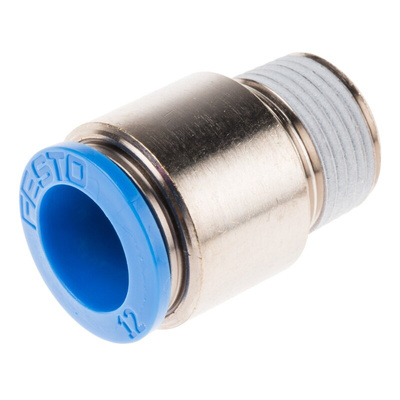 Festo QS Series Straight Threaded Adaptor, R 3/8 Male to Push In 12 mm, Threaded-to-Tube Connection Style, 153020