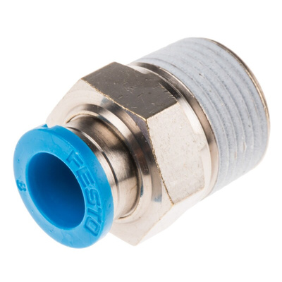 Festo QS Series Straight Threaded Adaptor, R 3/8 Male to Push In 8 mm, Threaded-to-Tube Connection Style, 153006