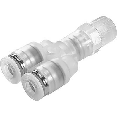 Festo Double Y Threaded-to Tube Adaptor, Push In 6 mm to Push In 6 mm, Threaded-to-Tube Connection Style, 133084