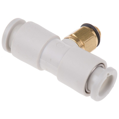 SMC KQ2 Series Tee Threaded Adaptor, Push In 6 mm to Push In 6 mm, Threaded-to-Tube Connection Style
