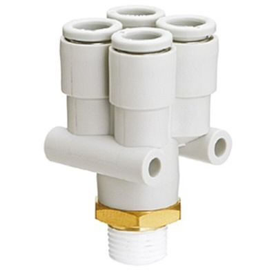 SMC KQ2 Series Bulkhead Threaded-to-Tube Adaptor, R 1/8 Male to Push In 6 mm, Threaded-to-Tube Connection Style