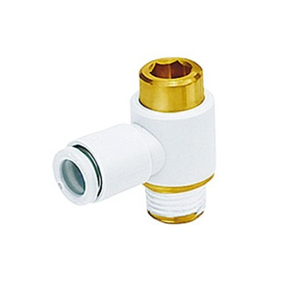 SMC KQ2 Series Elbow Threaded Adaptor, R 3/8 Male to Push In 8 mm, Threaded-to-Tube Connection Style