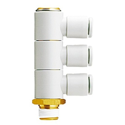 SMC KQ2 Series Elbow Threaded Adaptor, R 1/4 Male to Push In 8 mm, Threaded-to-Tube Connection Style