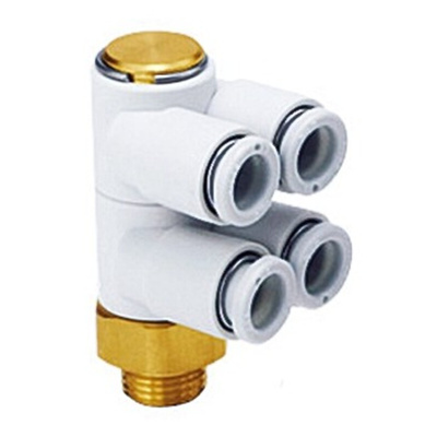 SMC KQ2 Series Elbow Threaded Adaptor, R 1/8 Male to Push In 4 mm, Threaded-to-Tube Connection Style