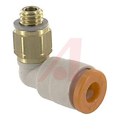 SMC KQ2 Series Elbow Threaded Adaptor, NPT 1/8 Male to Push In 5/32 in, Threaded-to-Tube Connection Style