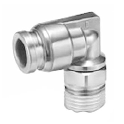 SMC KQG2 Series Elbow Threaded Adaptor, UNF 10-32 Male to Push In 1/4 in, Threaded-to-Tube Connection Style