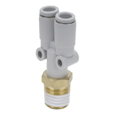 SMC Y Threaded Adaptor, Push In 10 mm to Push In 10 mm, Threaded-to-Tube Connection Style