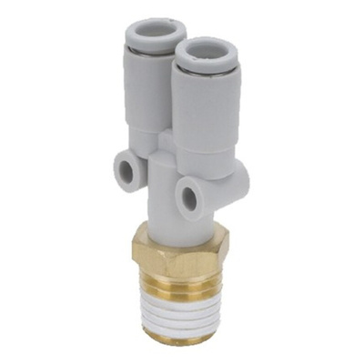 SMC KQ2 Series Y Threaded Adaptor, Push In 6 mm to Push In 6 mm, Threaded-to-Tube Connection Style