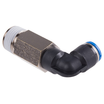 Festo QS Series Elbow Threaded Adaptor, R 1/2 Male to Push In 10 mm, Threaded-to-Tube Connection Style, 190664