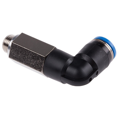 Festo QS Series Elbow Threaded Adaptor, G 1/8 Male to Push In 8 mm, Threaded-to-Tube Connection Style, 186130